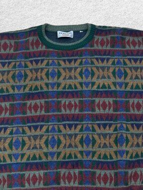 Vintage Sweater Knit Pullover Geometric Mens 90s Domani Uomo Streetwear XL